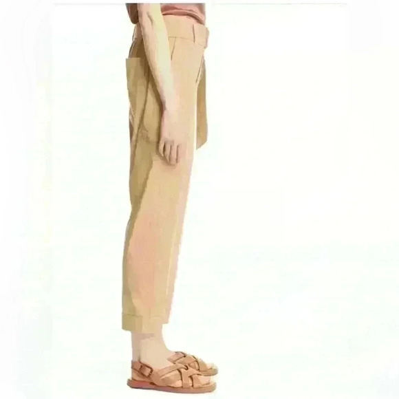 Vince - belted, stretch linen, paper bag, crop trousers- Sz L - Picture 3 of 10